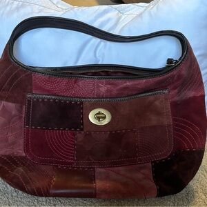 Vintage Coach 11308 Suede Patchwork Burgundy Hobo Bag